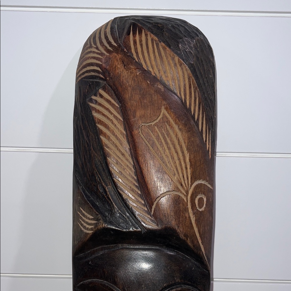 Handcrafted Tribal Mask Wall Art - Black and Brown - Picture 3 of 6
